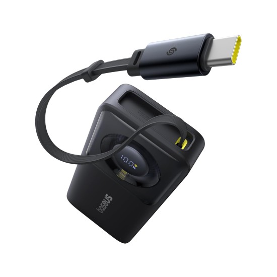 Baseus Free2Pull 10000mAh 30W Fast Charging Power Bank – Built-in Retractable USB-C Cable, Digital Display, Compact Design – Cosmic Black