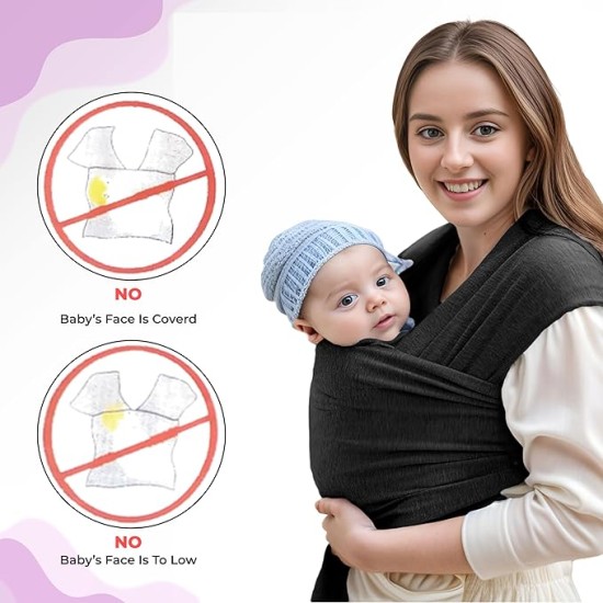 Bembika Adjustable Hands-Free Baby Sling Carrier Baby Wrapping Cloth for New Born with Comfortable Carrying Positions Lightweight & Travel Friendly Baby Wraping Cloth-(Black) Bembika Adjustable Hands-Free Baby Sling Carrier Baby Wrapping Cloth for New Born with Comfortable Carrying Positions Lightweight & Travel Friendly Baby Wraping Cloth-(Black)