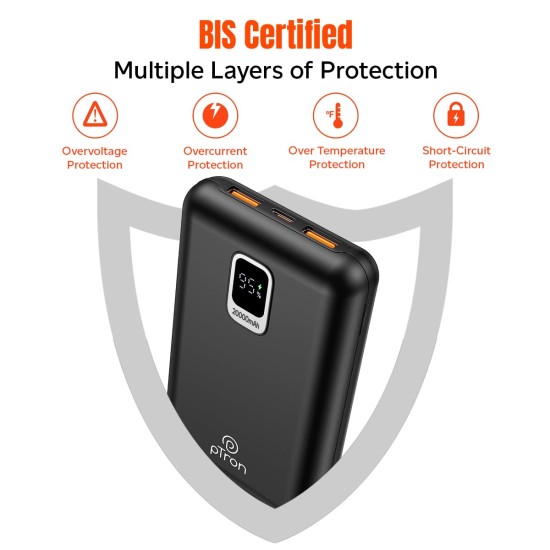 pTron Dynamo Ultra 20000mAh Power Bank, 22.5W Superfast Charging, Compact Size, Type-C/PD 20W Fast Charging, Supports VOOC/Wrap/Dash/Quick Charge Protocols, 3 Output Ports, Type-C Input/Output (Black)