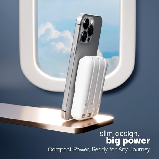Lifelong Electronics 10000mAh MagSafe Wireless Fast Charging Power Bank | Slim & Compact | For iPhone & All Wireless Enabled Phone | Type C & Lightning Input | 3 In-built Cables| 15W Wireless | QC 3.0