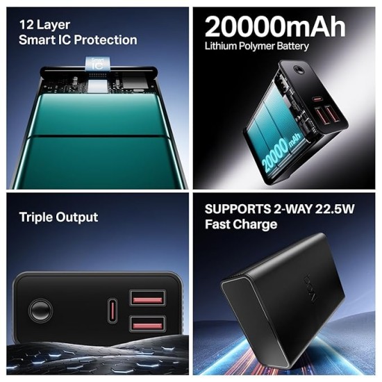 boAt Energyshroom PB400 Pro 20000mAh | Pocket Size, Compact Power Bank w/USB Type-C Input (2-Way Port), 3X Output Ports, Compatible with Tablets, Smartphones, Earbuds, Smartwatch(Carbon Black) boAt Energyshroom PB400 Pro 20000mAh | Pocket Size, Compact Power Bank w/USB Type-C Input (2-Way Port), 3X Output Ports, Compatible with Tablets, Smartphones, Earbuds, Smartwatch(Carbon Black)
