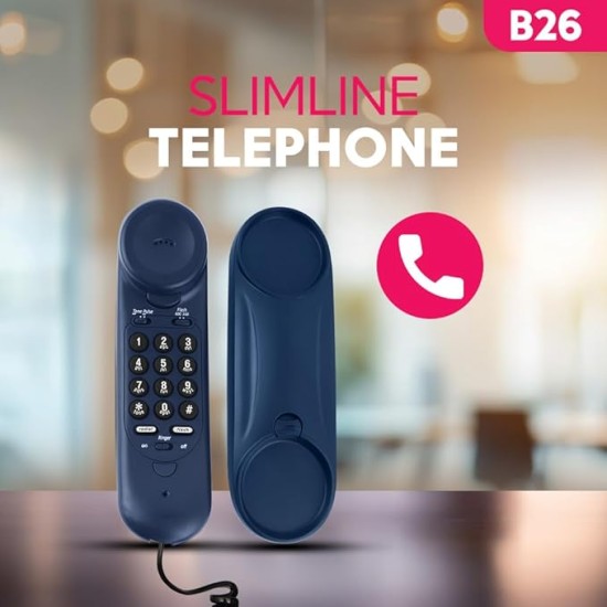 Beetel B26 Corded Slim Landline Phone,Ringer Volume Control,Wall/Desk Mountable,Ringer On/Off Switch,Clear Call Quality,Compact Design,Tone Pulse/Flash/Redial Function (Made in India) (Blue)(B26)