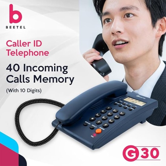 Beetel Newly Launched G30 Landline, TEC Certified, Caller ID LCD Display, Ringer LED, DTMF/FSK Compatible, 2-Way Adjustable Speaker Phone, Desk/Wall Mountable, 3 Level LCD Contrast(G30-Blue) Beetel Newly Launched G30 Landline, TEC Certified, Caller ID LCD Display, Ringer LED, DTMF/FSK Compatible, 2-Way Adjustable Speaker Phone, Desk/Wall Mountable, 3 Level LCD Contrast(G30-Blue)