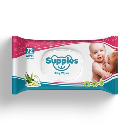 Supples Baby Wet Wipes with Lid | 720 Wipes | 72 Wipes x 10 Packs | Enriched With Aloe Vera and Vitamin E | Alcohol-Free and Paraben-Free | Pure Water-Based formulation Supples Baby Wet Wipes with Lid | 720 Wipes | 72 Wipes x 10 Packs | Enriched With Aloe Vera and Vitamin E | Alcohol-Free and Paraben-Free | Pure Water-Based formulation