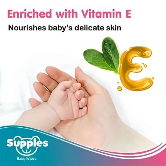 Supples Baby Wet Wipes with Lid | 720 Wipes | 72 Wipes x 10 Packs | Enriched With Aloe Vera and Vitamin E | Alcohol-Free and Paraben-Free | Pure Water-Based formulation Supples Baby Wet Wipes with Lid | 720 Wipes | 72 Wipes x 10 Packs | Enriched With Aloe Vera and Vitamin E | Alcohol-Free and Paraben-Free | Pure Water-Based formulation