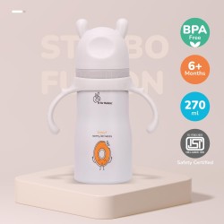 R for Rabbit Steebo Fusion Premium Stainless Steel Spout Cup for Baby, Leak & Spill Proof BPA Free Soft Silicone Straw Drinking Spout Sipper Bottle for Baby Boy & Girl of 6+ Months (270ml, Beige)