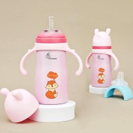 R for Rabbit Steebo Tiny Tales Premium Stainless Steel Straw Sipper for Baby, Leak & Spill Proof BPA Free Soft Silicone Straw Drinking Sipper Bottle for Baby Boy & Girl of 6+ Months (270ml, Pink)