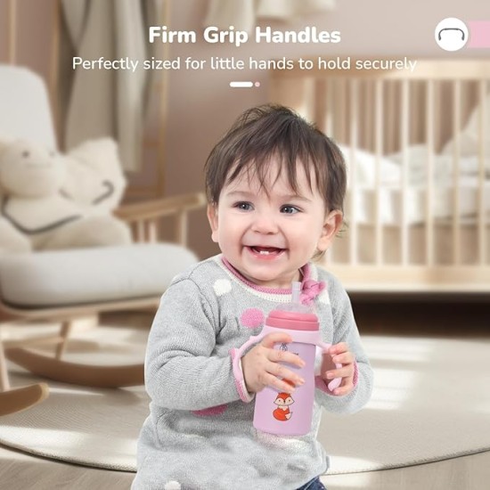 R for Rabbit Steebo Tiny Tales Premium Stainless Steel Straw Sipper for Baby, Leak & Spill Proof BPA Free Soft Silicone Straw Drinking Sipper Bottle for Baby Boy & Girl of 6+ Months (270ml, Pink)