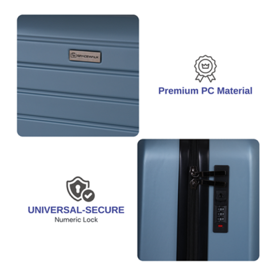 SPACEWALK Cadillac Hard Case ABS luggage, Airline-Approved CABIN SUITCASE, 42ltr, 8 Spinner Wheels, Anti-Theft Zip, Durable & Lightweight, 3-Years Warranty (Sky Blue)