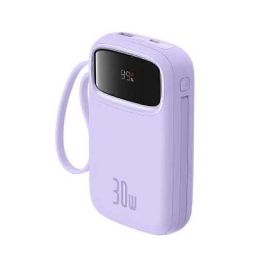Baseus QPow 2 10000mAh 30W Fast-Charging Power Bank – Dual Built-in Type-C Cables, Digital Display, PD Compatible – Nebula Purple