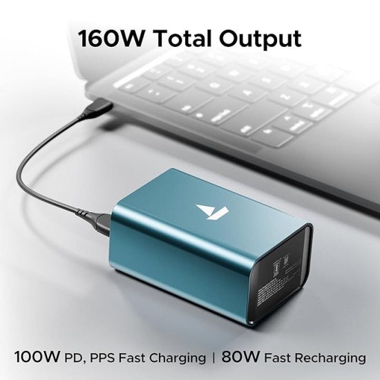 boAt EnergyShroom PB600 PowerPulse 27000mAh Power Bank| 160W Total Output, 2xUSB-C (2-Way Port), 2xUSB-A Port, 100W Type-C to C Cable, Compatible w/Laptop, Smartphone, Tablets Earphone,Watch(Gunmetal) boAt EnergyShroom PB600 PowerPulse 27000mAh Power Bank| 160W Total Output, 2xUSB-C (2-Way Port), 2xUSB-A Port, 100W Type-C to C Cable, Compatible w/Laptop, Smartphone, Tablets Earphone,Watch(Gunmetal)