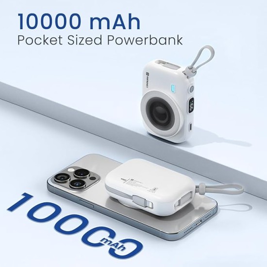 Portronics Power Shutter 10000mAh 15W Magnetic Wireless Fast Charging Powerbank with in-Built Type C & 8 Pin Cable, 22.5W Type C PD Output, Type C Bidirectional Port, LED Display (White)