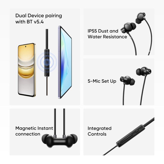 realme Buds Wireless 5 ANC in Ear Bluetooth Headphones,50dB ANC, 13.6mm Dynamic Bass Driver,360° Spatial Audio,45ms Low Latency,Upto 38hrs Playback,IP55 Rating,Dual Device Connection (Midnight Black)