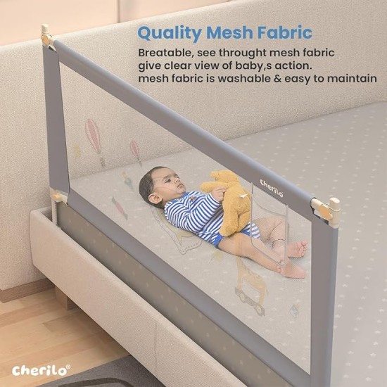 Cherilo Baby Bed Rail Guard for Baby Safety & Toddler Safety, 180cm X 73cm, Foldable & Portable, Height Adjustable & Collapsible Bed Rail Barrier, Single Bed Side Rails for Baby, (Pack of 1) Cherilo Baby Bed Rail Guard for Baby Safety & Toddler Safety, 180cm X 73cm, Foldable & Portable, Height Adjustable & Collapsible Bed Rail Barrier, Single Bed Side Rails for Baby, (Pack of 1)