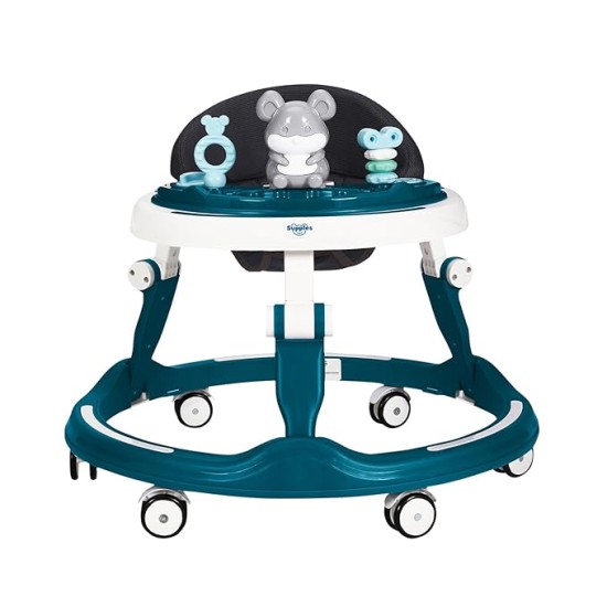 Amazon Brand - Supples Baby Walker (Musical) | Kids Walker with Toys | Baby Walkers for Boys & Girls 9+ Months | Adjustable Height Walker with RGB Lights | Sea Green & White