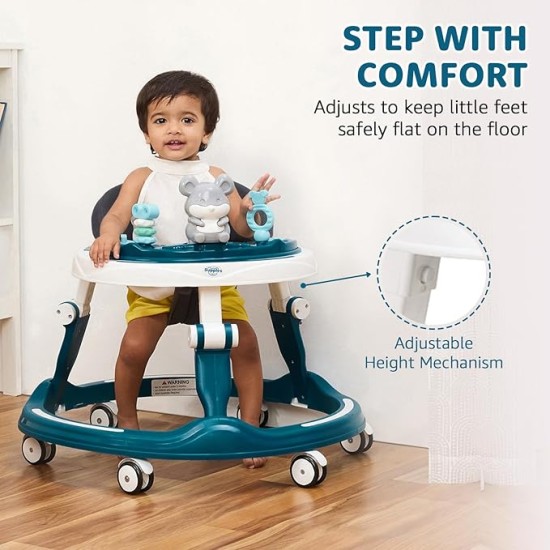 Amazon Brand - Supples Baby Walker (Musical) | Kids Walker with Toys | Baby Walkers for Boys & Girls 9+ Months | Adjustable Height Walker with RGB Lights | Sea Green & White