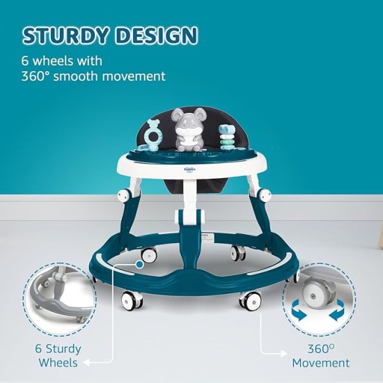 Amazon Brand - Supples Baby Walker (Musical) | Kids Walker with Toys | Baby Walkers for Boys & Girls 9+ Months | Adjustable Height Walker with RGB Lights | Sea Green & White
