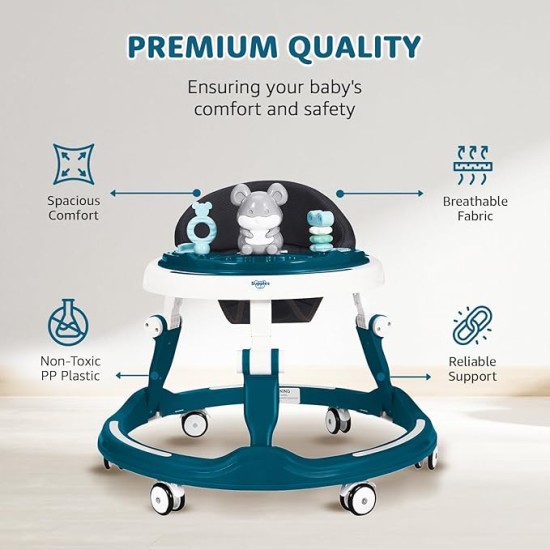 Amazon Brand - Supples Baby Walker (Musical) | Kids Walker with Toys | Baby Walkers for Boys & Girls 9+ Months | Adjustable Height Walker with RGB Lights | Sea Green & White