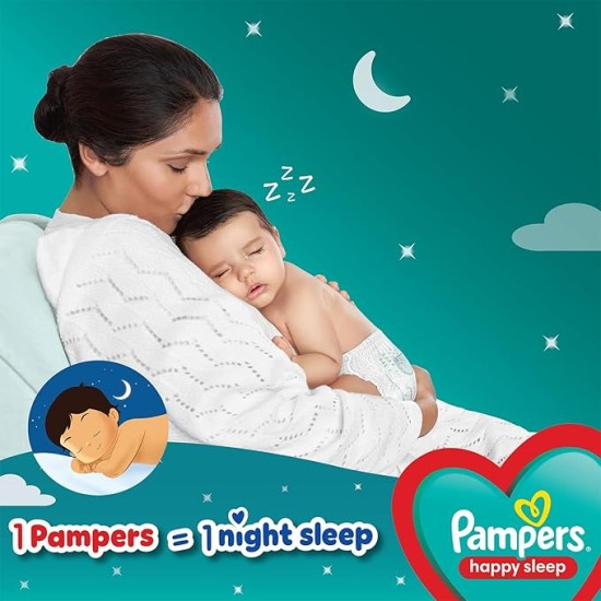 Pampers Happy Sleep Pant Style Baby Diapers, Medium (M), 48 Count, 1 Pampers = 1 Night Sleep, with Anti Rash Shield, 7-12 Kg Diapers
