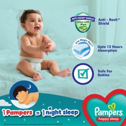 Pampers Happy Sleep Pant Style Baby Diapers, Medium (M), 48 Count, 1 Pampers = 1 Night Sleep, with Anti Rash Shield, 7-12 Kg Diapers