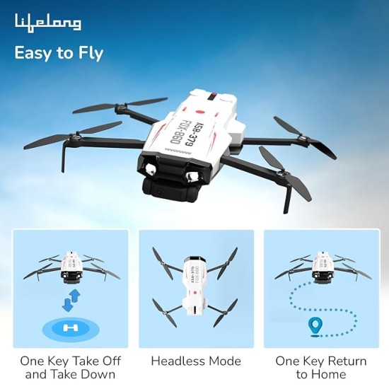 Lifelong Foldable Drone Toy for Kids | Dual VGA Camera |30 Mins Fly Time - 2 Batteries| 120° Wide Angle, 360° Flip, Altitude Hold |2X 1200mAh Batteries, App Control | Brushless Motor, 200-250ft Range
