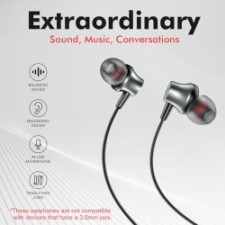 HUMBLE in Ear Wired Earphones with Mic for Type-C Port,10Mm Dynamic Drivers for Enhanced Bass,in Line Controls for Volume and Calls,1.2M Tangle Free Silicone Cable,Wide Compatibility,Metal Alloy Body