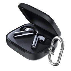 Sounce Premium Silicone Case Cover for OnePlus Buds 3 – 360° Full Protection, Shockproof, Anti-Scratch, Dust-Resistant with Carabiner – Black