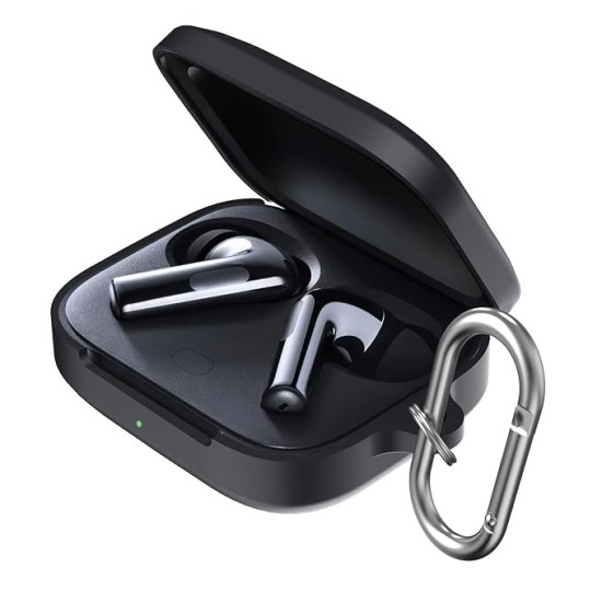 Sounce Premium Silicone Case Cover for OnePlus Buds 3 – 360° Full Protection, Shockproof, Anti-Scratch, Dust-Resistant with Carabiner – Black