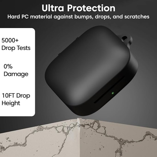 Sounce Premium Silicone Case Cover for OnePlus Buds 3 – 360° Full Protection, Shockproof, Anti-Scratch, Dust-Resistant with Carabiner – Black