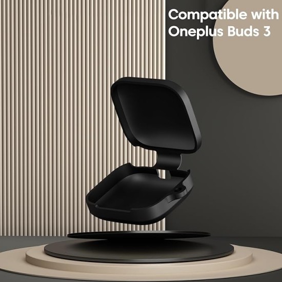 Sounce Premium Silicone Case Cover for OnePlus Buds 3 – 360° Full Protection, Shockproof, Anti-Scratch, Dust-Resistant with Carabiner – Black