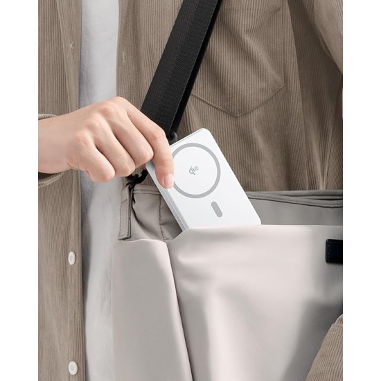 Baseus Airpow II Qi2 Magnetic Wireless Power Bank 10000mAh – 22.5W Fast Charging, MagSafe Compatible, Type-C Cable Included – Moon White