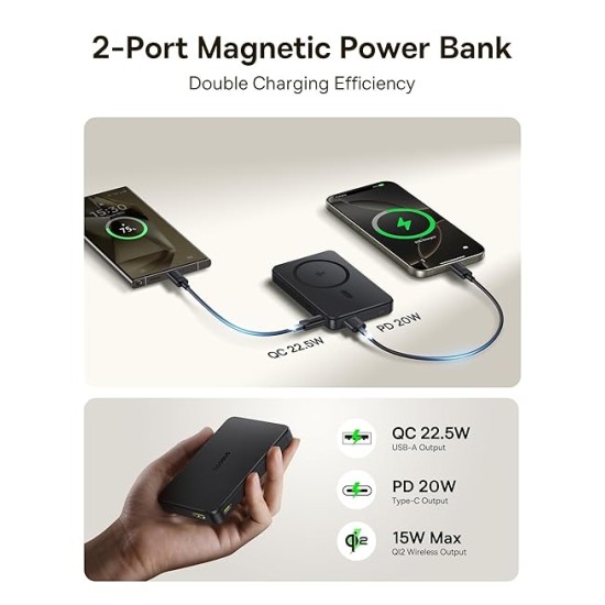 Baseus Airpow II 10000mAh 22.5W Magnetic Wireless Power Bank – Qi2 Certified, MagSafe Compatible, USB-C PD Fast Charging – Cosmic Black Baseus Airpow II 10000mAh 22.5W Magnetic Wireless Power Bank – Qi2 Certified, MagSafe Compatible, USB-C PD Fast Charging – Cosmic Black