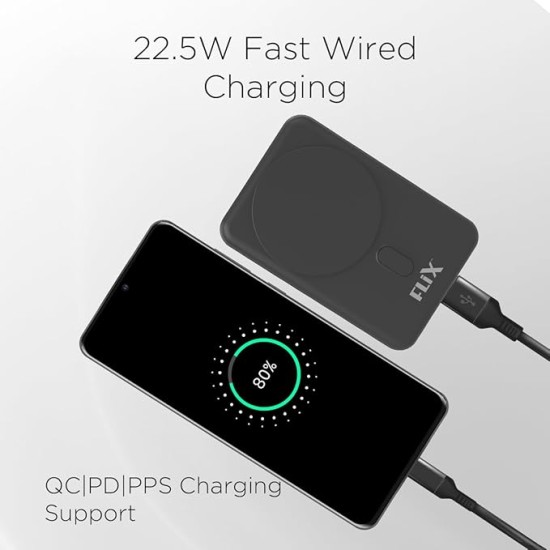 FLiX (Beetel) MagConnect Elite 10,000mAh 15W Magnetic Wireless Output,22.5W QC Pocket Power Delivery PPS,Type C & Type A Input/Output,Rapid Charge,LED Display,Perfect for iPhone 12,13,14(Black)