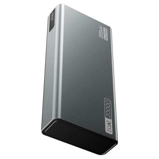 boAt Newly Launched PB435 Turbo 35W Power Bank with 20000mAh Battery, 35W 2-Way Super Fast Charging | 12-Layer Smart IC Protection | Triple Output & Dual Input in Sleek Aluminium Casing(Stone Grey)