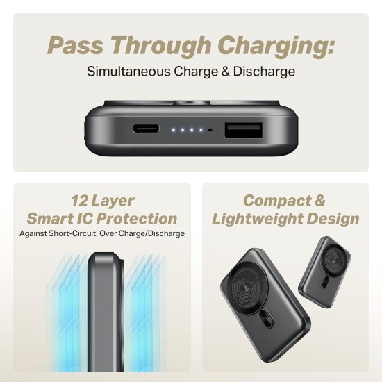 boAt New Launch EnergyShroom PB331 (Magsafe) 10000mAh Magnetic Wireless Powerbank, 15W Wireless & 22.5W Wired Charging for (iPhone 16,15,14,13 & 12, Android & Other Qi Enabled Devices) (Ash Black) boAt New Launch EnergyShroom PB331 (Magsafe) 10000mAh Magnetic Wireless Powerbank, 15W Wireless & 22.5W Wired Charging for (iPhone 16,15,14,13 & 12, Android & Other Qi Enabled Devices) (Ash Black)