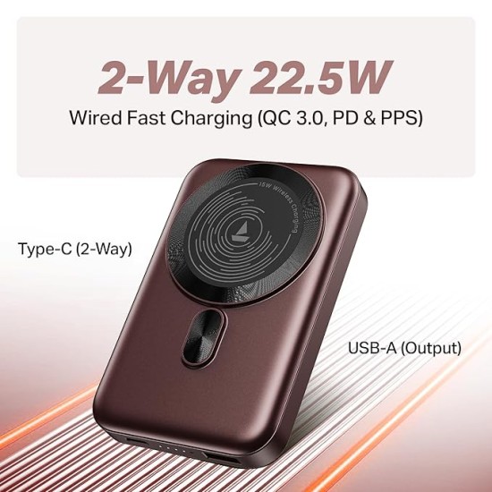 boAt New Launch EnergyShroom PB331 (Magsafe) 10000mAh Magnetic Wireless Powerbank, 15W Wireless & 22.5W Wired Charging for (iPhone 16,15,14,13 & 12, A