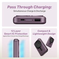 boAt New Launch EnergyShroom PB331 (Magsafe) 10000mAh Magnetic Wireless Powerbank, 15W Wireless & 22.5W Wired Charging for (iPhone 16,15,14,13 & 12, Android & Other Qi Enabled Devices) (Purple)