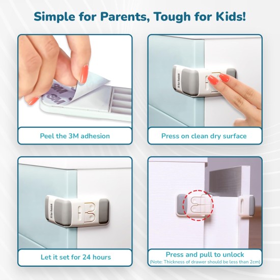 R for Rabbit Protector Plus Drawer Locker for Kids (1 Unit) | Premium Cabinets Door & Cupboard Lock | Wardrobe Child Safety Proofing Drawer Locks