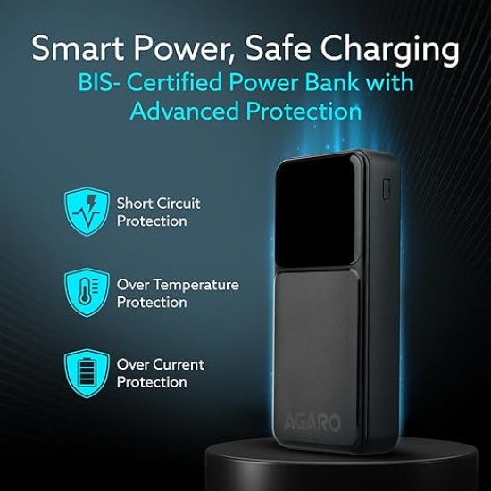 AGARO Imperial Power Bank 20000 mAh, 22.5W Power Delivery for Smartphones, Portable, USB C & Micro Input, USB A1,A2 & C Output, Fast Charge Technology for Tablets, Headphones and Hi-Powered Devices