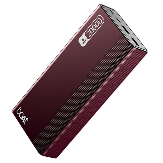 boAt Energyshroom PB401 20000mAh Power Bank| Micro USB and Type C (2-Way Input Ports), 22.5W, 3X Output Ports, Compatible with Tablets, Smartphones, Earbuds, Smartwatch (Wine Red)