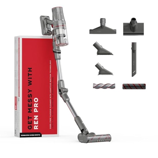 NUUK REN PRO Stick Cordless Vacuum Cleaner For Home Use | 34kPa Suction, 8 Attachments | Adaptive Suction Technology | HEPA Filter & Multi-Cyclone Filtration | Handheld Vacuum Cleaner with Flexistick™