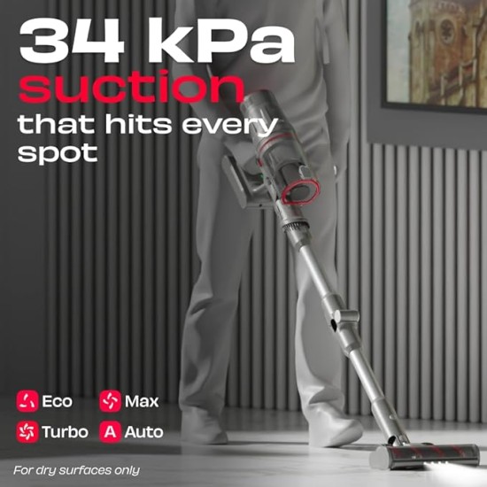 NUUK REN PRO Stick Cordless Vacuum Cleaner For Home Use | 34kPa Suction, 8 Attachments | Adaptive Suction Technology | HEPA Filter & Multi-Cyclone Filtration | Handheld Vacuum Cleaner with Flexistick™