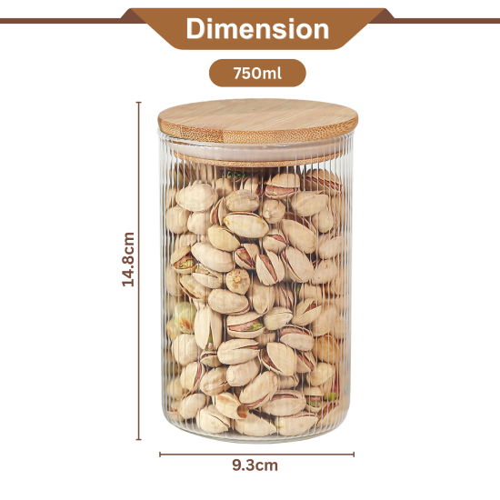 SwissBoro Elora Bamboo Lid Borosilicate Glass Round Jar 1 pc- 750ml