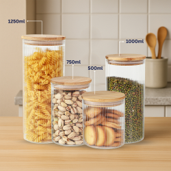 Swissboro Elora Bamboo Lid Borosilicate Glass Round Jar 1 pc- 100ml