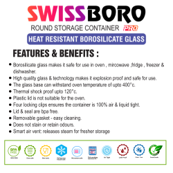 Swissboro Fresh Lock Borosilicate Glass Pro Round Container 1 pc- 400ml