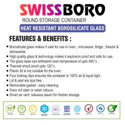 Swissboro Fresh Lock Borosilicate Glass Round Container 1 pc- 200 ML