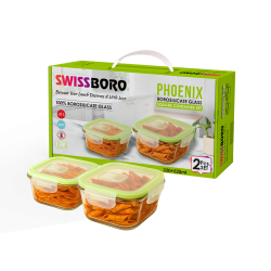 Swissboro Phoenix Square Container Set of 2 Pcs- 320 + 520 ML