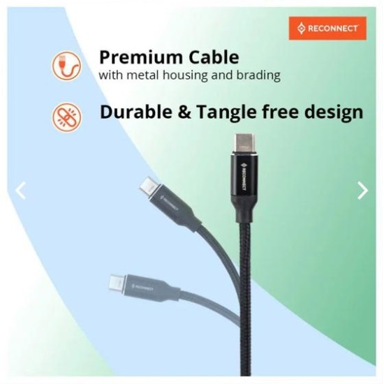 Reconnect type-c to type-c Nylon braided cable | Fast charging and Data Sync | c cable for samsung, vivo, redmi, realme, oppo, oneplus, infinix, poco, xiaomi, motorola, itel and more...