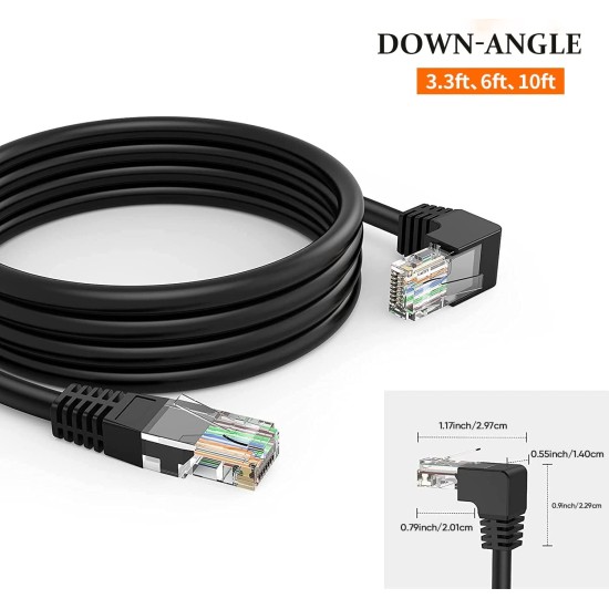 CableCreation Angle CAT6 Ethernet Patch Cable(10 Feet), Downward Angled Lan Cable with 50U Gold Plated Contact, Black Color CableCreation Angle CAT6 Ethernet Patch Cable(10 Feet), Downward Angled Lan Cable with 50U Gold Plated Contact, Black Color