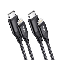Esr Usb-C To Lightning Cable, (3 Meter, Mfi-Certified), Pd Fast Charging Adapter Cable For Iphone 13/13 Mini/13 Pro/13 Pro Max/12/12 Mini/12 Pro/12 Pro Max/Se 2022/11/Xr,Braided Nylon,(Pack of 1),Blk